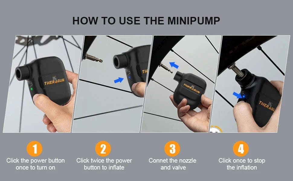 Mini Portable Rechargeable Electric Bike Pump 100PSI Type-C-Black