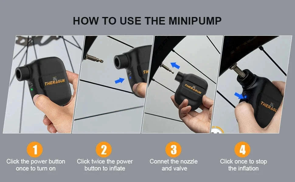 Mini Portable Rechargeable Electric Bike Pump 100PSI Type-C-Black