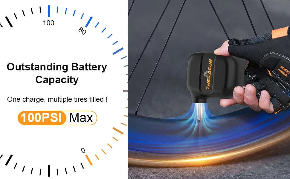 Mini Portable Rechargeable Electric Bike Pump 100PSI Type-C-Black