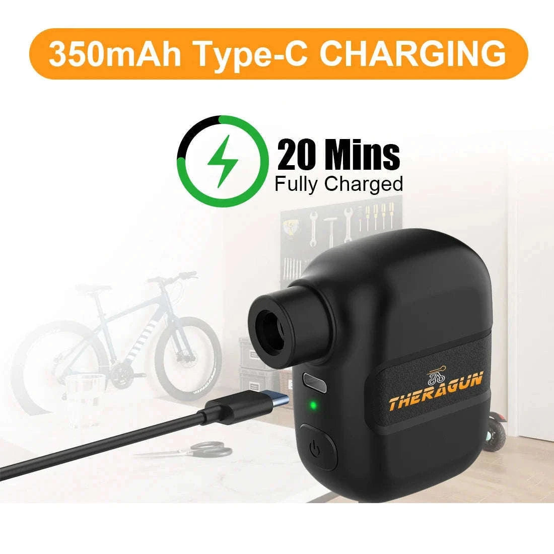 Mini Portable Rechargeable Electric Bike Pump 100PSI Type-C-Black