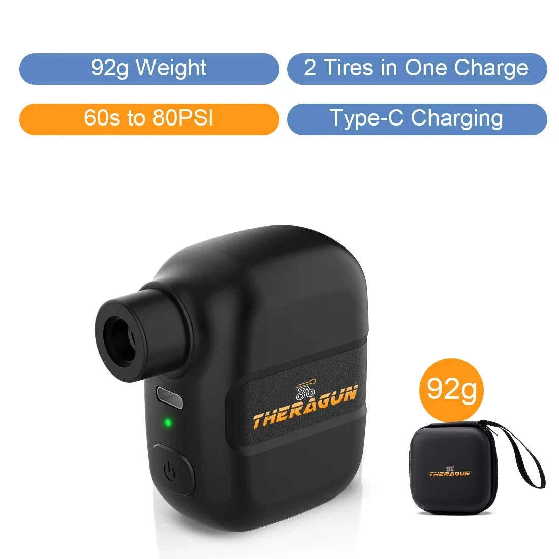 Mini Portable Rechargeable Electric Bike Pump 100PSI Type-C-Black
