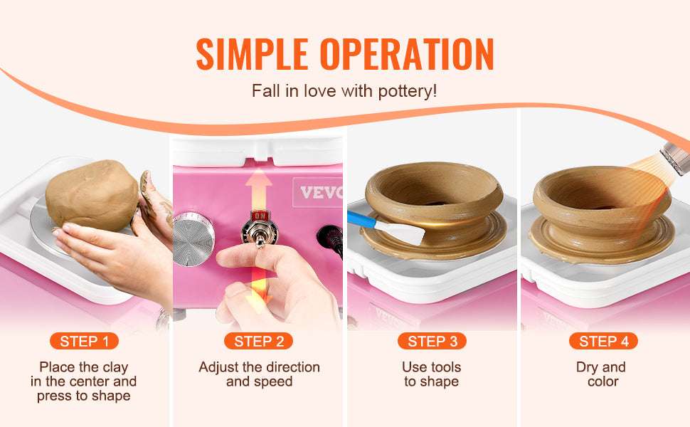 Mini Pottery Wheel Kit with Adjustable Speed & Tool Set-Pink / spain
