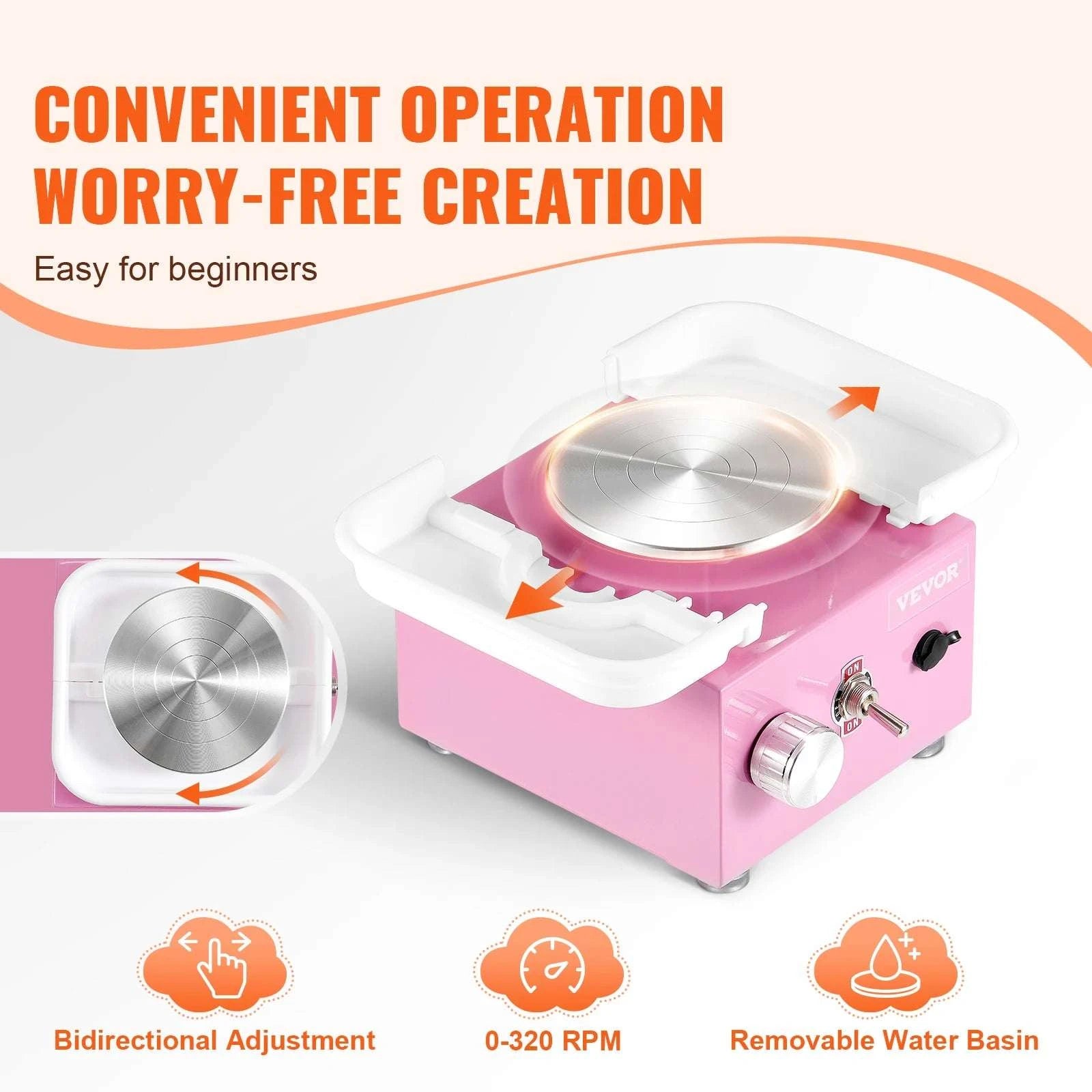 Mini Pottery Wheel Kit with Adjustable Speed & Tool Set-Pink / spain