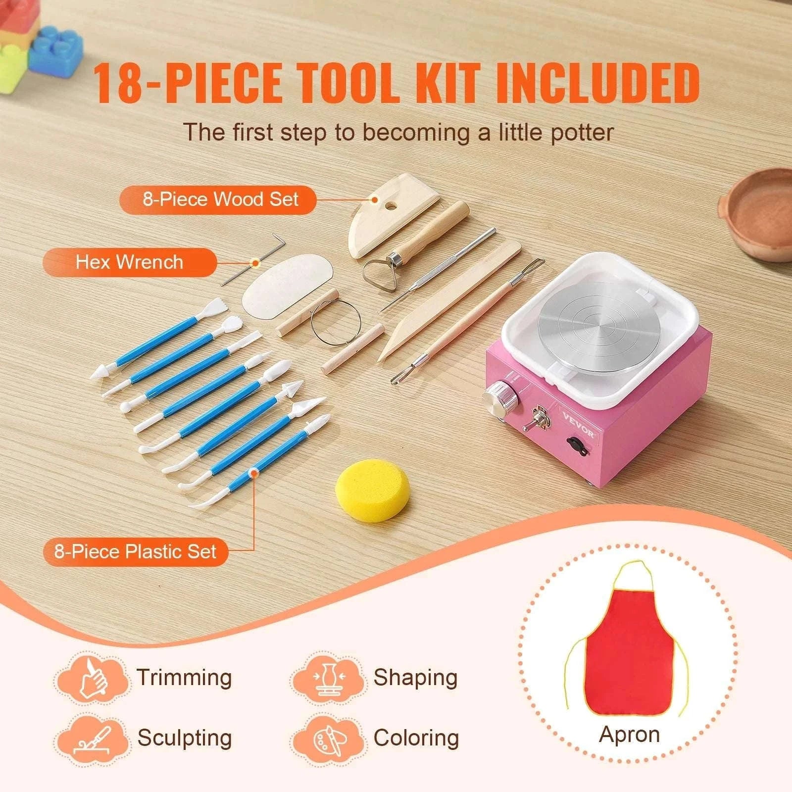 Mini Pottery Wheel Kit with Adjustable Speed & Tool Set-Pink / spain