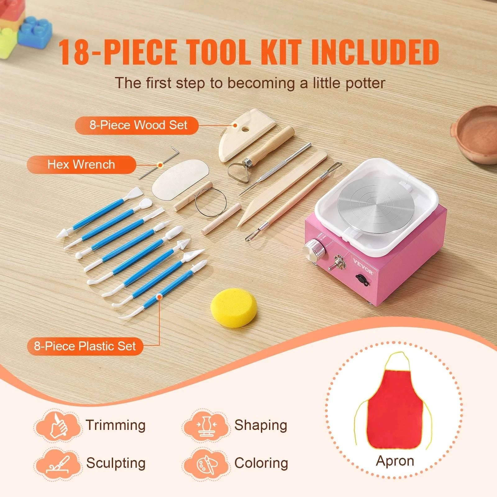 Mini Pottery Wheel Kit with Adjustable Speed & Tool Set-Pink / spain
