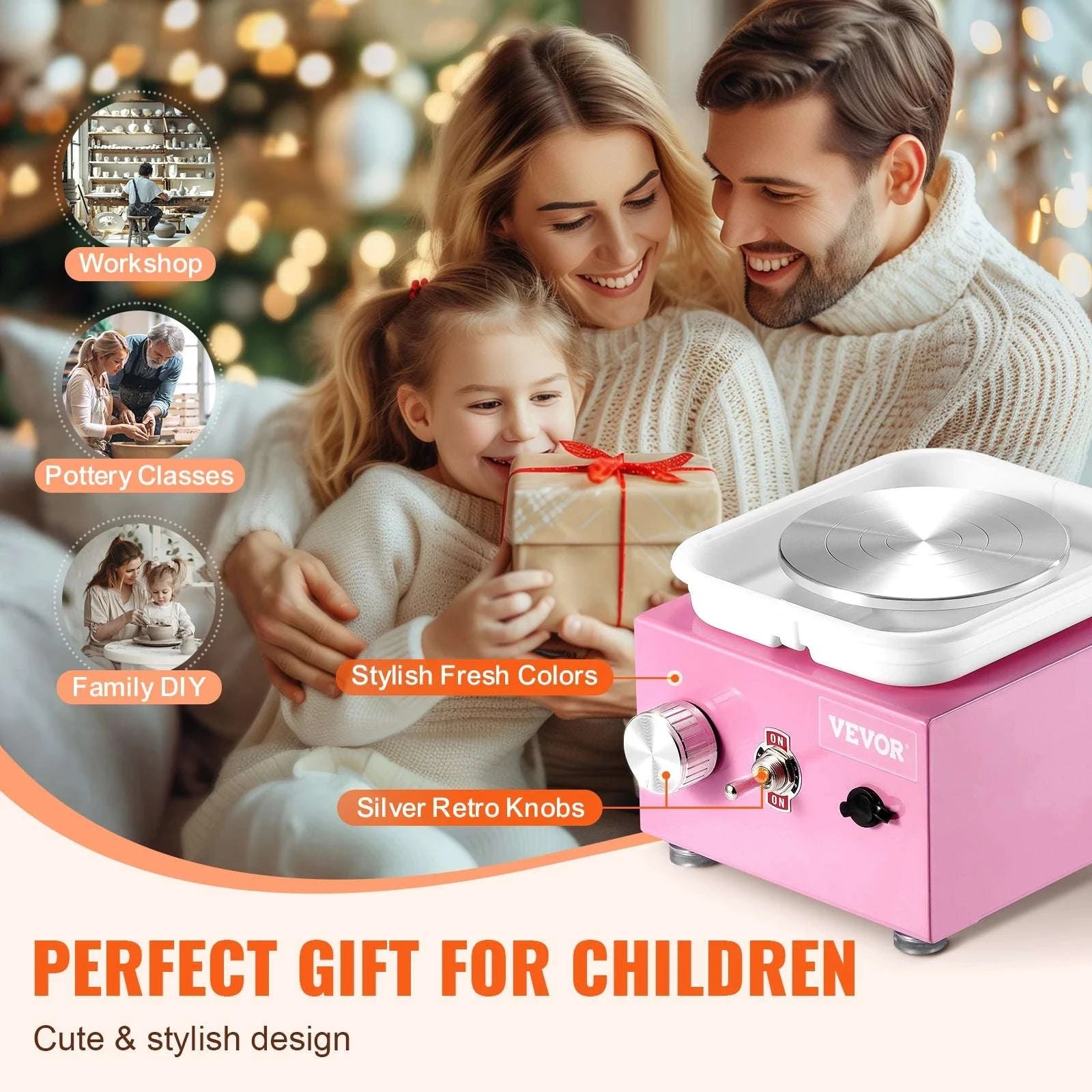 Mini Pottery Wheel Kit with Adjustable Speed & Tool Set-Pink / spain