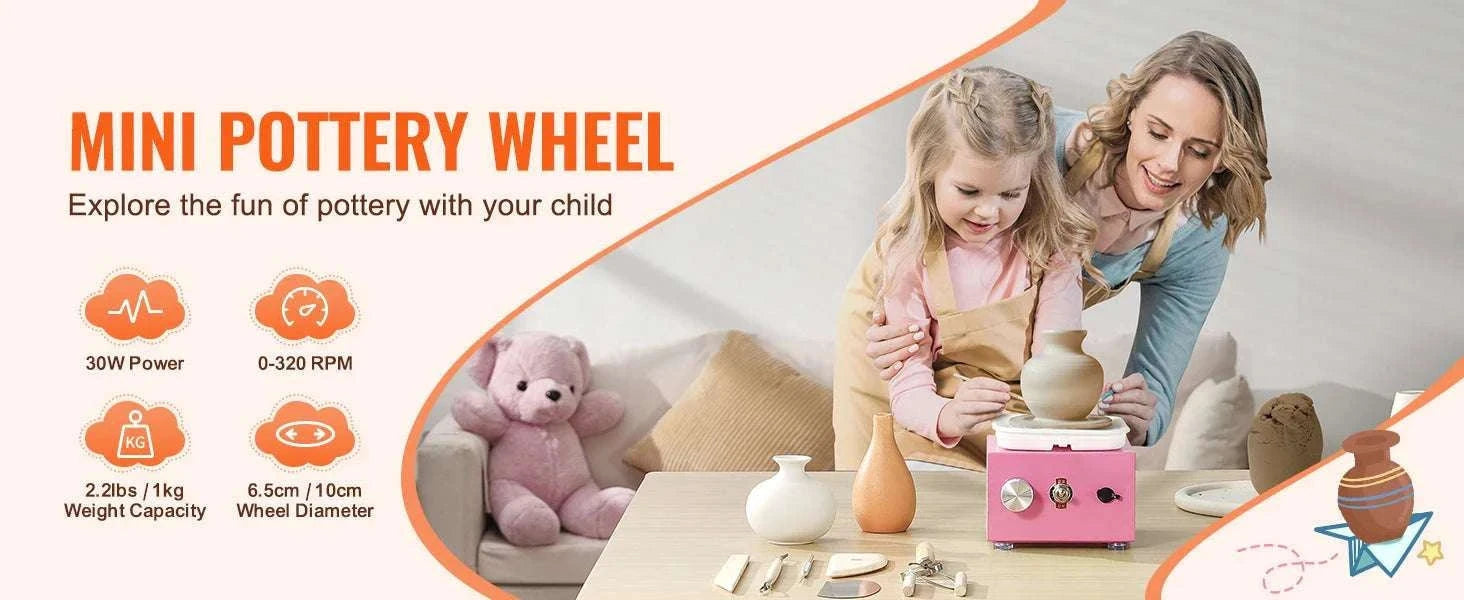Mini Pottery Wheel Kit with Adjustable Speed & Tool Set-Pink / spain