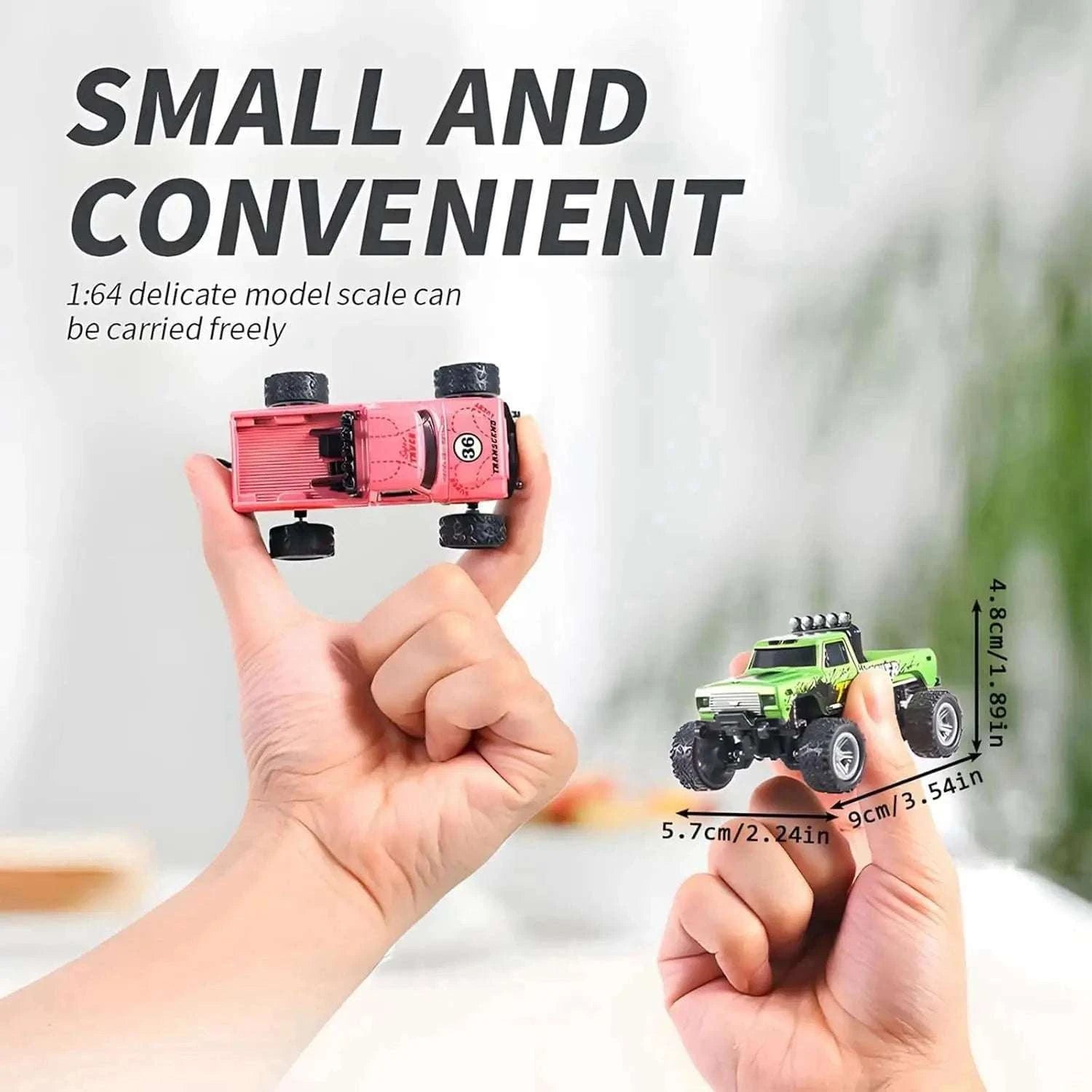 Mini RC Monster Truck 1:64 Remote Control Car with Lights-
