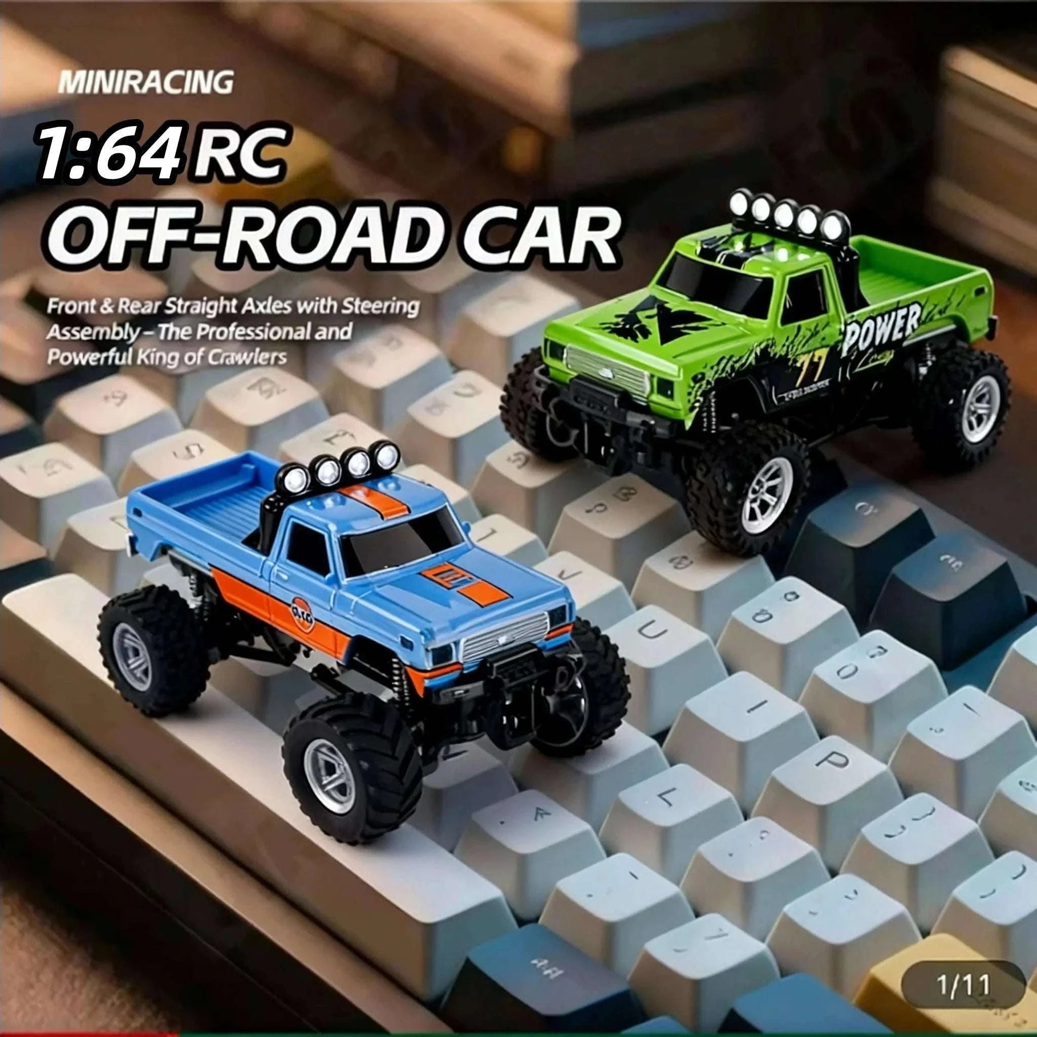 Mini RC Monster Truck 1:64 Remote Control Car with Lights-