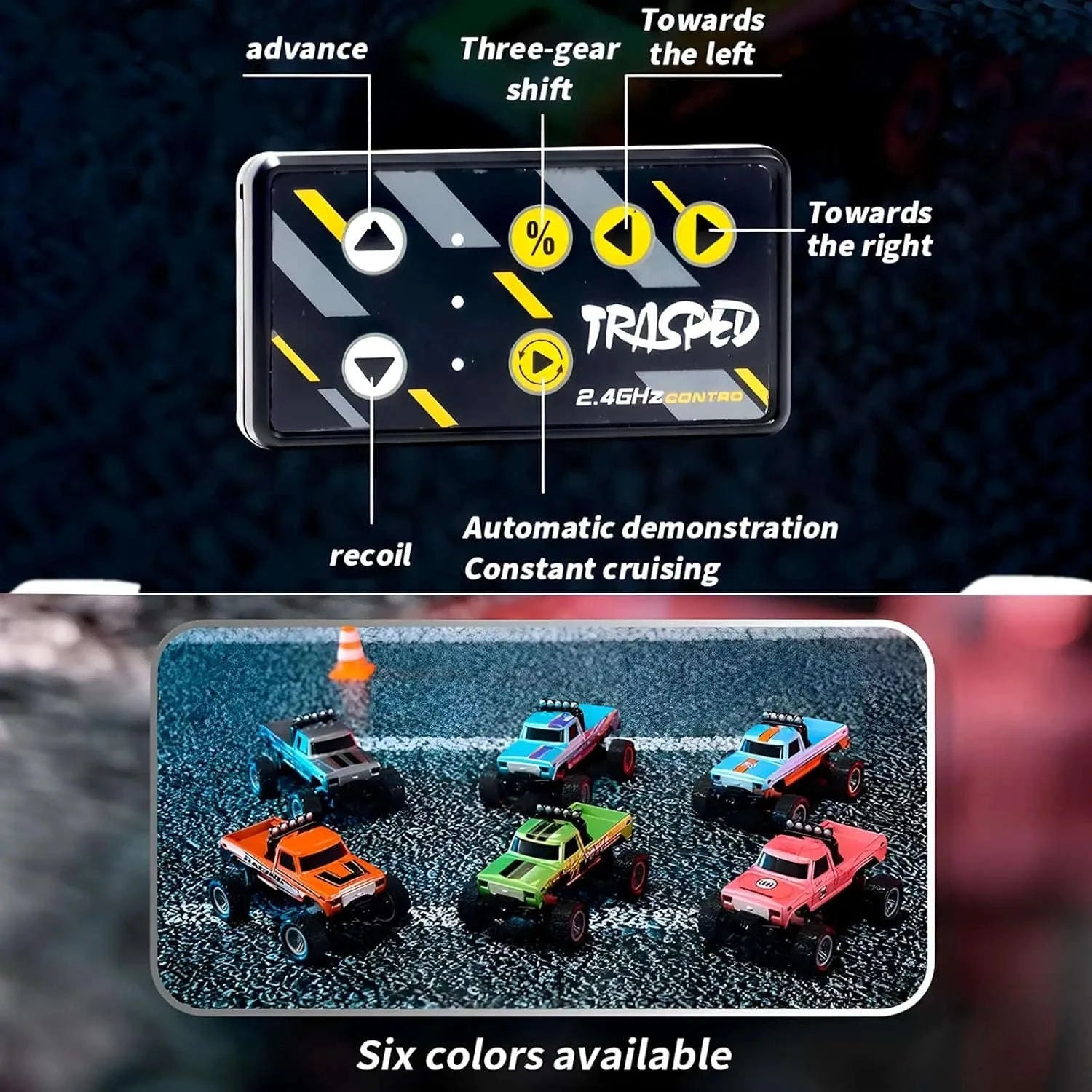 Mini RC Monster Truck 1:64 Remote Control Car with Lights-Multicolor / United States