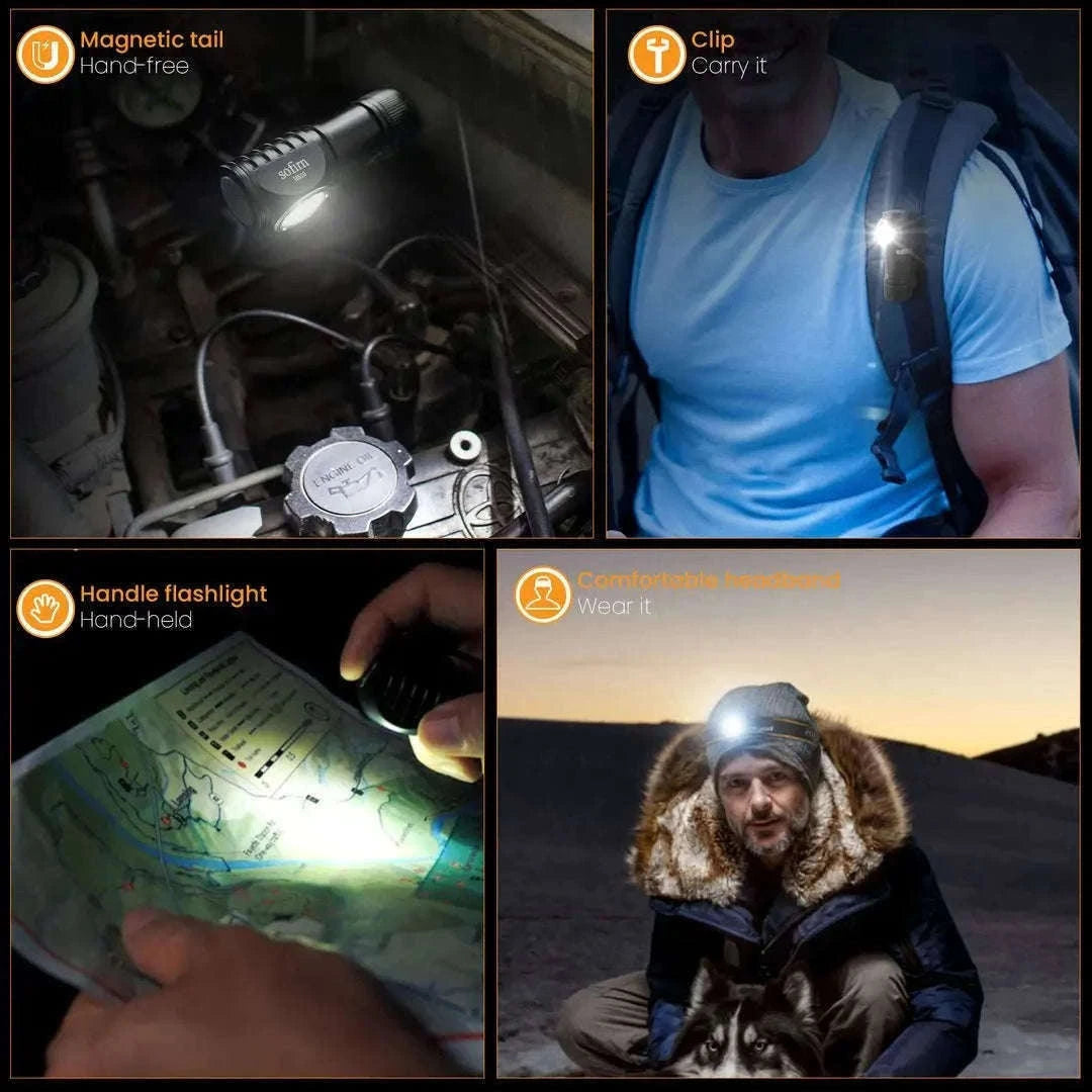 Mini Rechargeable LED Headlamp 1100lm USB-C Magnetic Tailcap-