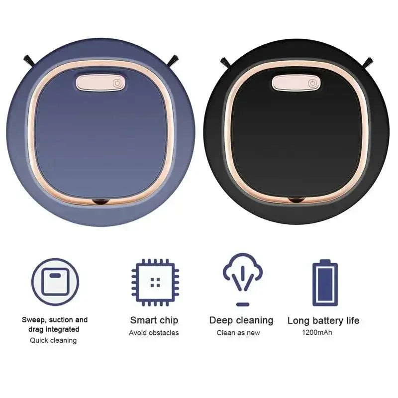 Mini Robot Vacuum Cleaner 3-in-1 Sweep Mop Quiet Cleaning-Black