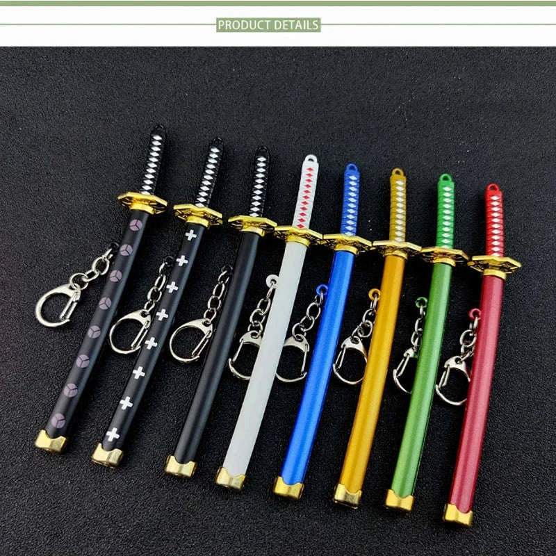 Mini Roronoa Zoro Samurai Sword Keychain-K769-blue