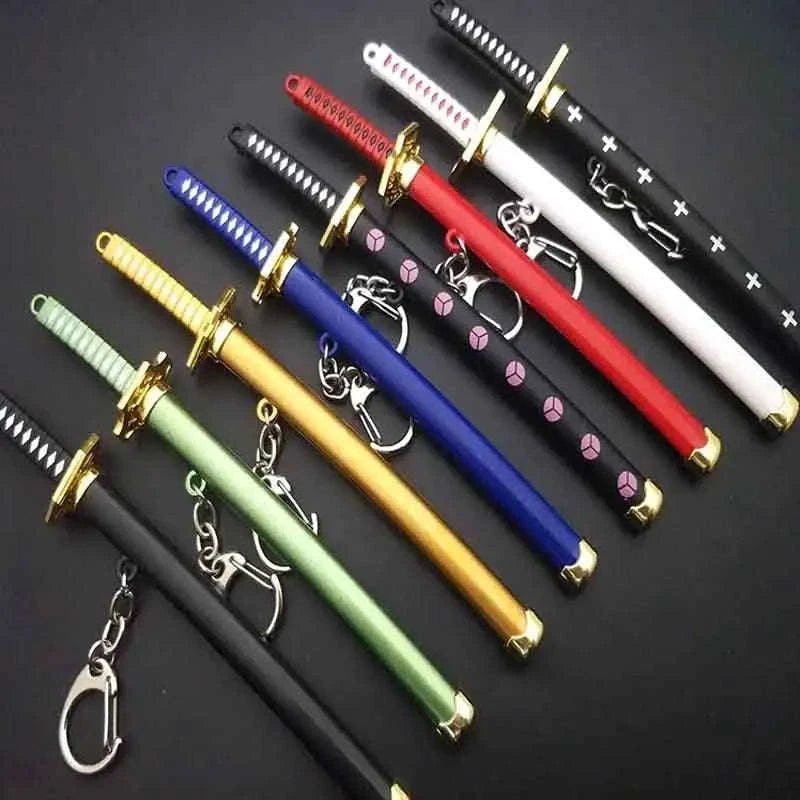 Mini Roronoa Zoro Samurai Sword Keychain-K769-blue