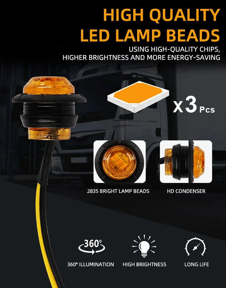 Mini Round LED Side Marker Light 12-24V for Truck Trailer Auto-Blue / 10PCS