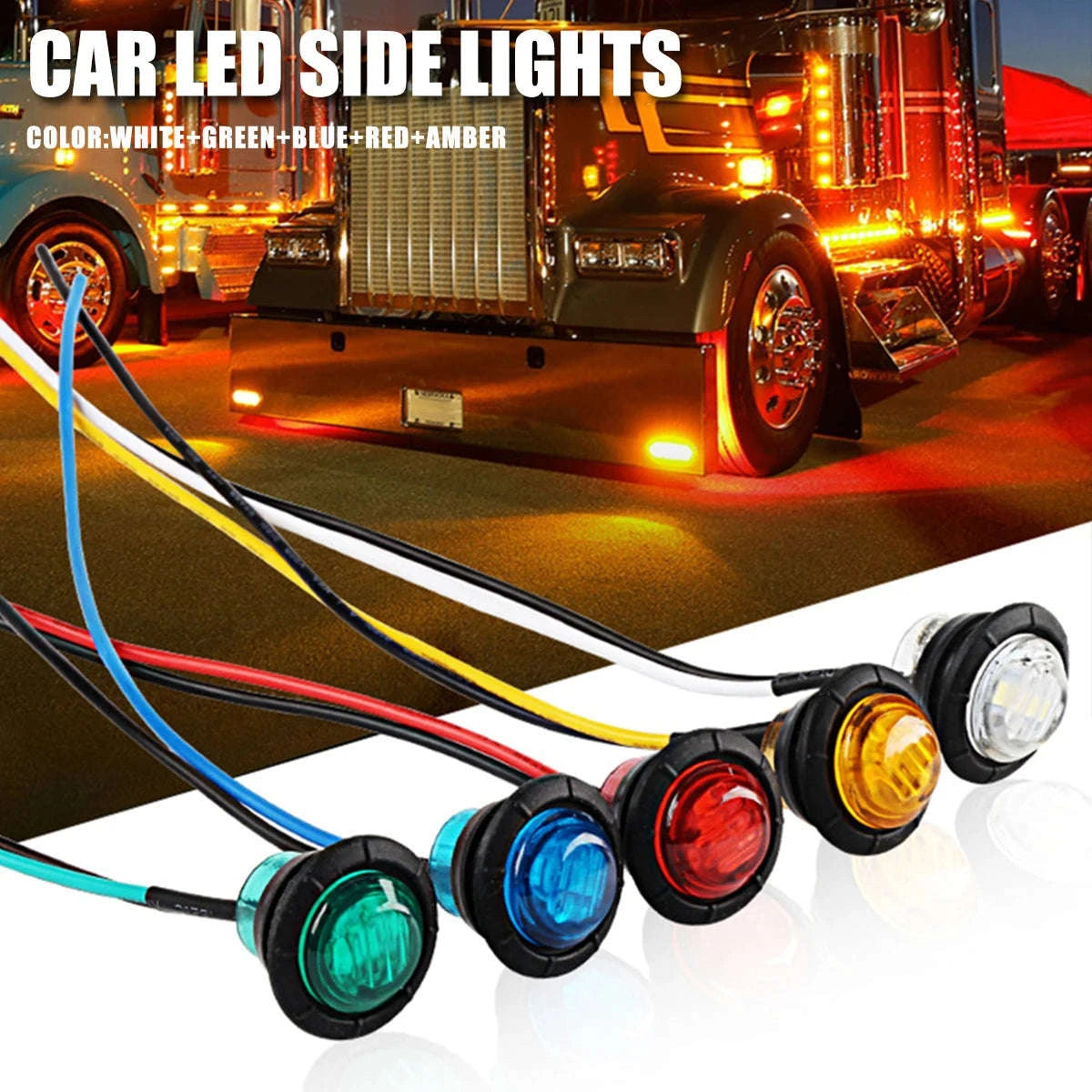 Mini Round LED Side Marker Light 12-24V for Truck Trailer Auto-Blue / 10PCS