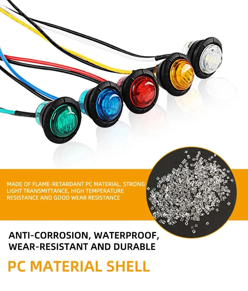 Mini Round LED Side Marker Light 12-24V for Truck Trailer Auto-Blue / 10PCS