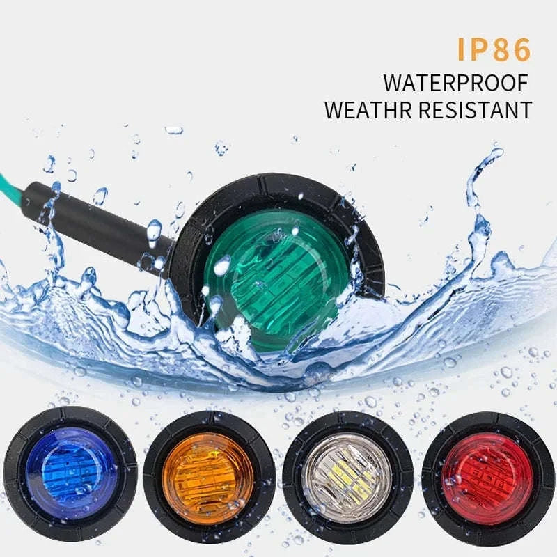 Mini Round LED Side Marker Light 12-24V for Truck Trailer Auto-Blue / 10PCS