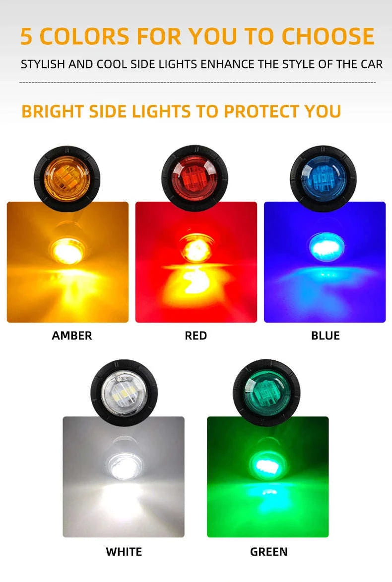 Mini Round LED Side Marker Light 12-24V for Truck Trailer Auto-Blue / 10PCS