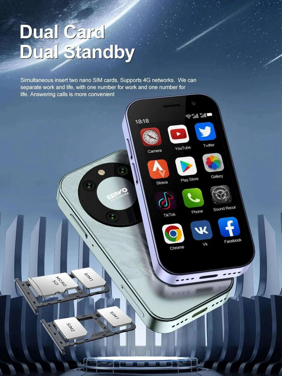 Mini Smartphone 3.0" HD Display, Dual SIM, 4G LTE-PURPLE / 16g / 4G LTE Cellular|2 G