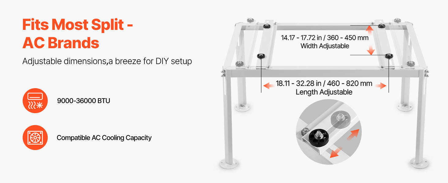 Mini Split Ground Stand Adjustable Anti-Vibration Stand for 9000-36000 BTU Outdoor Units-39.4x19x16inch / 8 inch / Poland