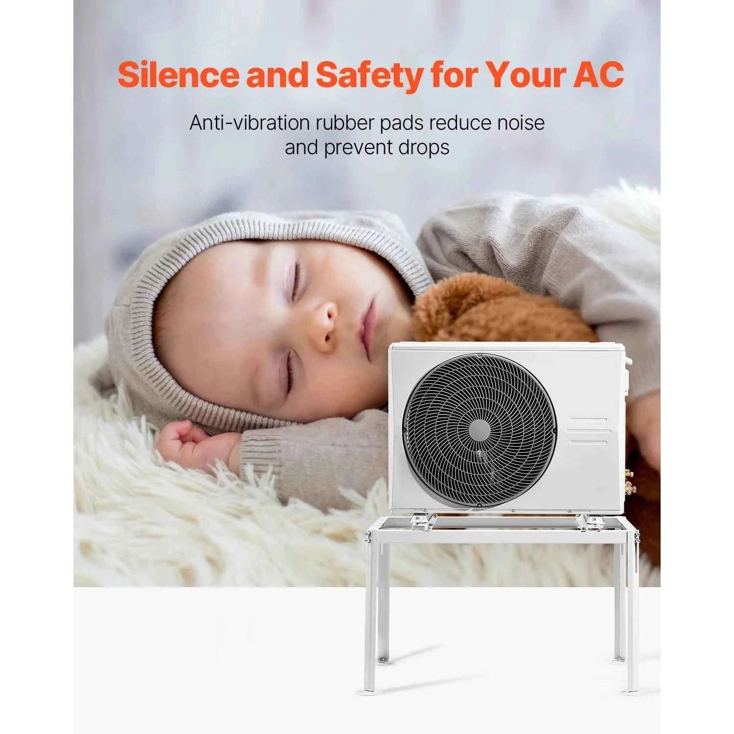 Mini Split Ground Stand Adjustable Anti-Vibration Stand for 9000-36000 BTU Outdoor Units-39.4x19x16inch / 8 inch / Poland