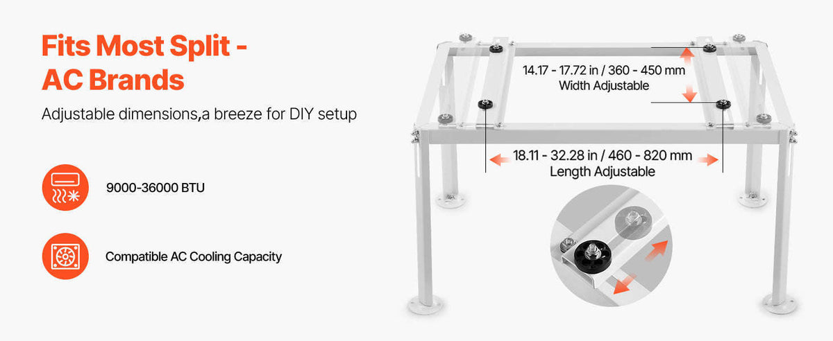 Mini Split Ground Stand Adjustable Anti-Vibration Stand for 9000-36000 BTU Outdoor Units-39.4x19x16inch / 8 inch / Poland