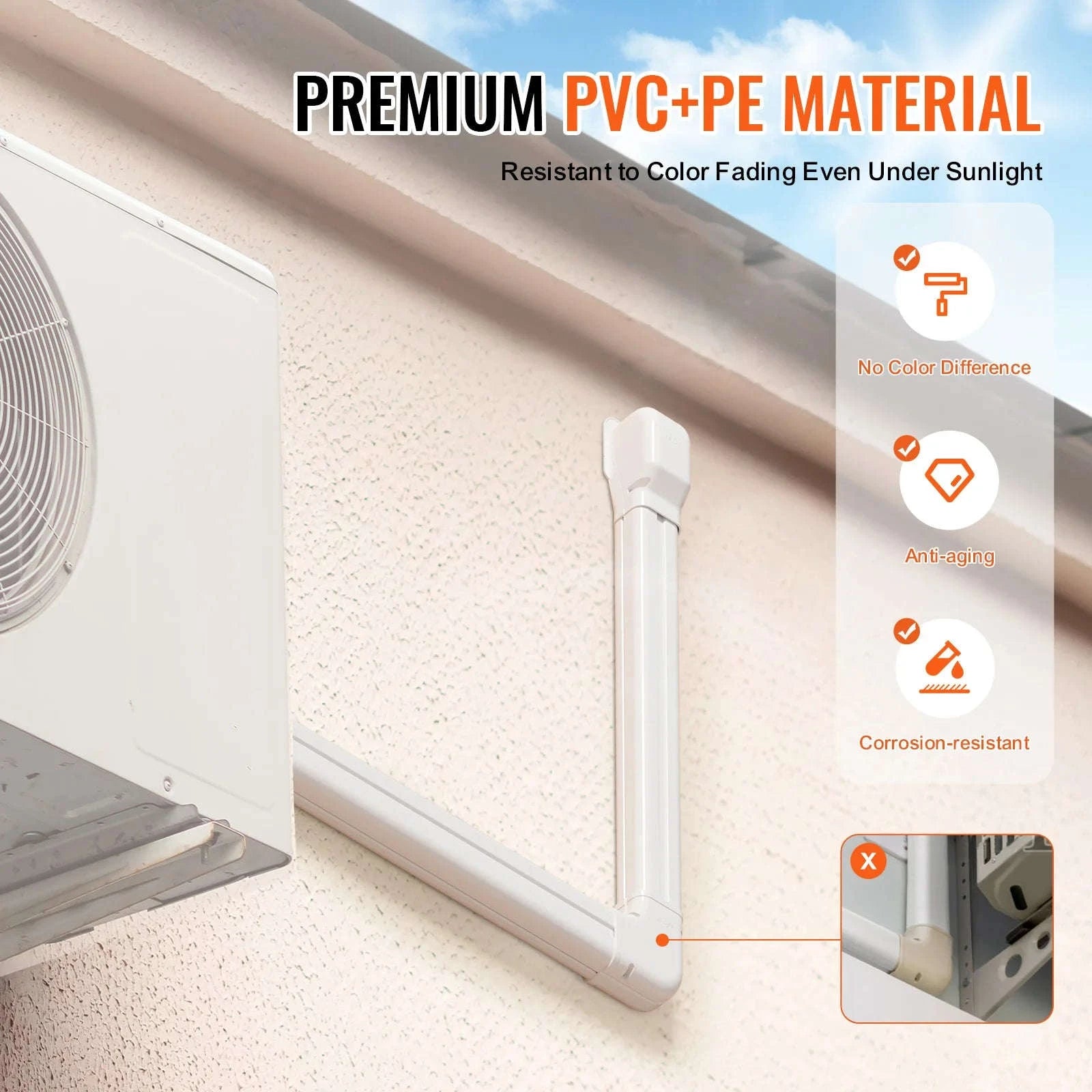 Mini Split Line Set Cover PVC Decorative Pipe Cover for Air Conditioner-9FT / United States