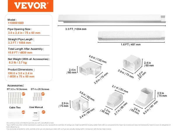 Mini Split Line Set Cover PVC Decorative Pipe Cover for Air Conditioner-9FT / United States