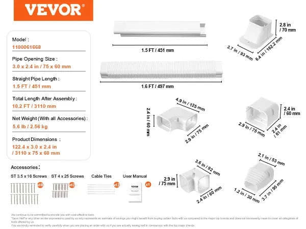 Mini Split Line Set Cover PVC Decorative Pipe Cover for Air Conditioner-9FT / United States