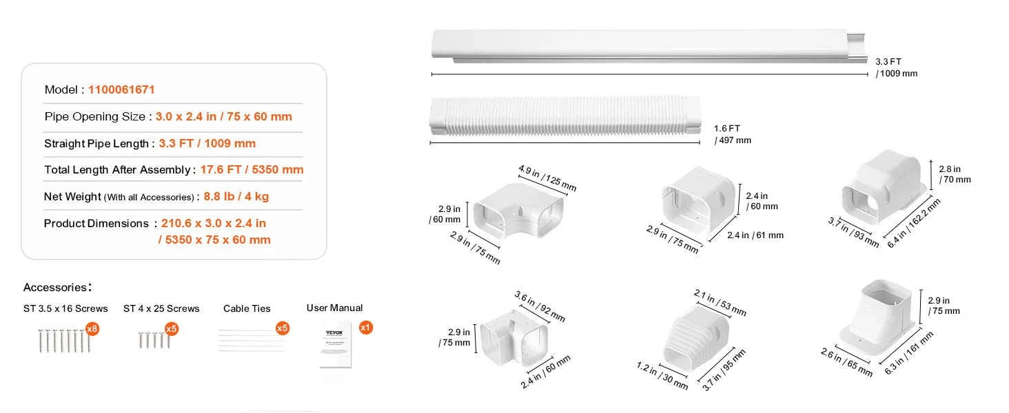 Mini Split Line Set Cover PVC Decorative Pipe Cover for Air Conditioner-9FT / United States