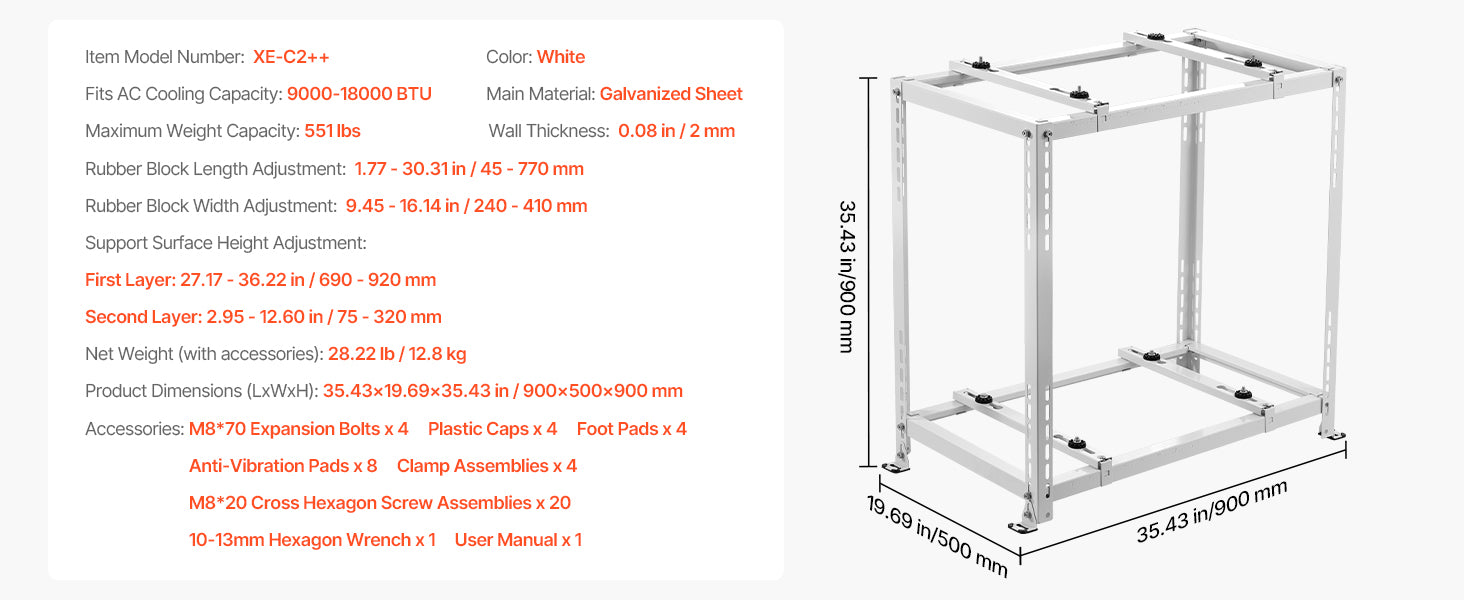 Mini Split Ground Stand Adjustable Anti-Vibration Stand for 9000-36000 BTU Outdoor Units