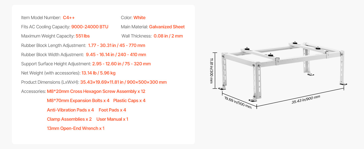 Mini Split Ground Stand Adjustable Anti-Vibration Stand for 9000-36000 BTU Outdoor Units