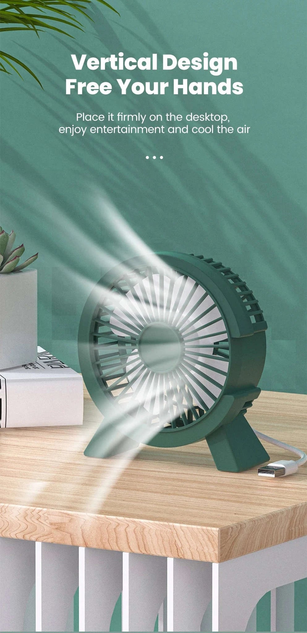 Mini USB Rechargeable Table Fan for Desk, Dorm, and Office-United States / WHITE