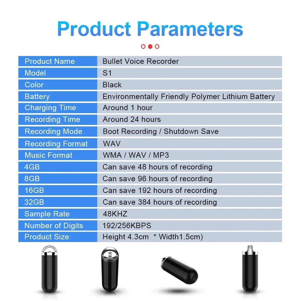 Mini Voice Activated Recorder 32GB with Long Battery & Keychain Size-S1 / 32 GB
