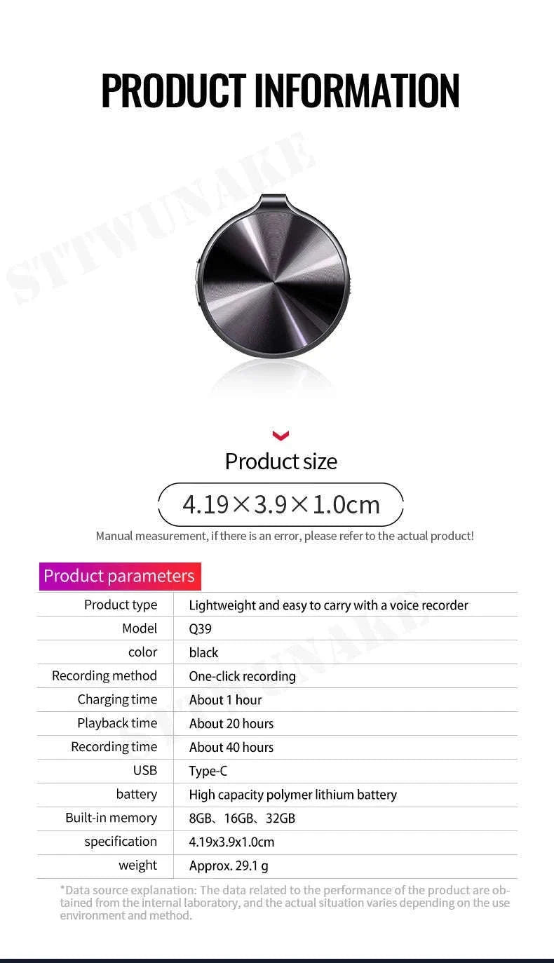 Mini Voice Activated Recorder Necklace Q39-Q39B-Recorder / 16 GB