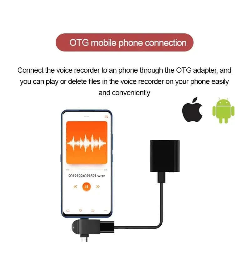 Mini Voice Activated Recorder with OTG Mobile Connectivity-L12 with Android OTG / 64 GB
