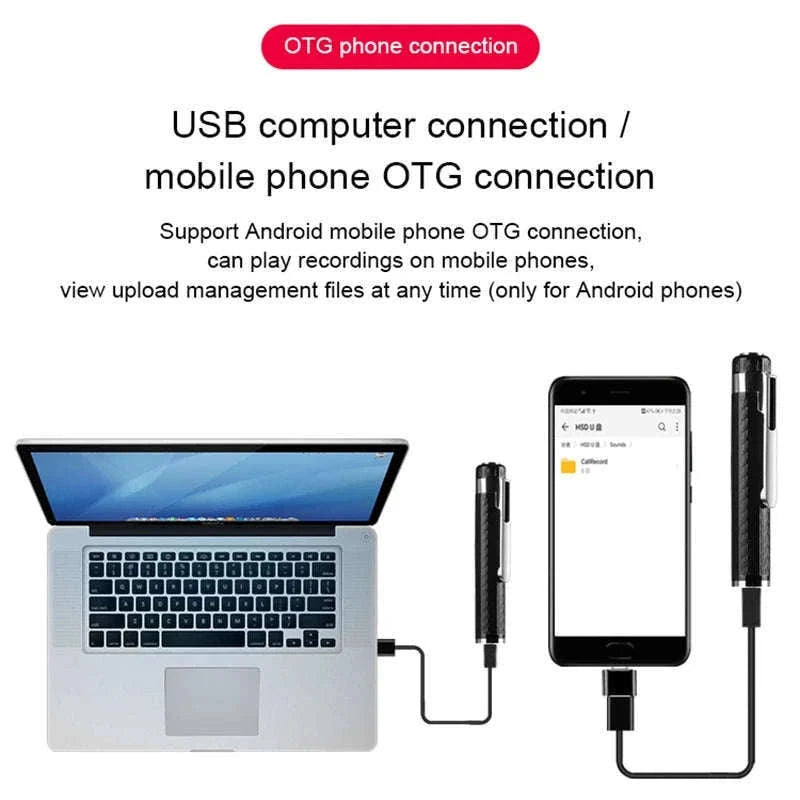 Mini Voice Recorder Pen with USB Flash Recording-With OTG adapter / < 1GB