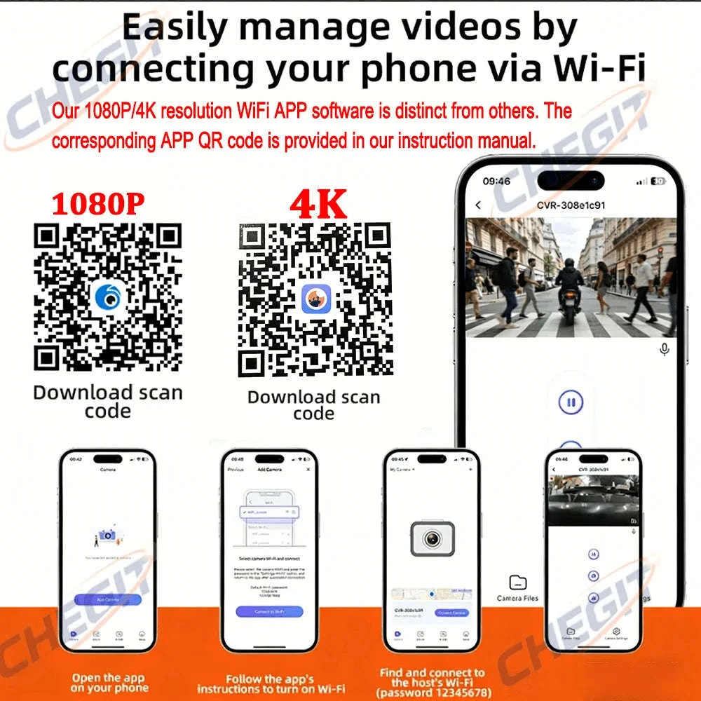 Mini WiFi Body Camera 4K / 1080P Waterproof Wearable Recorder-4K-White / 64GB