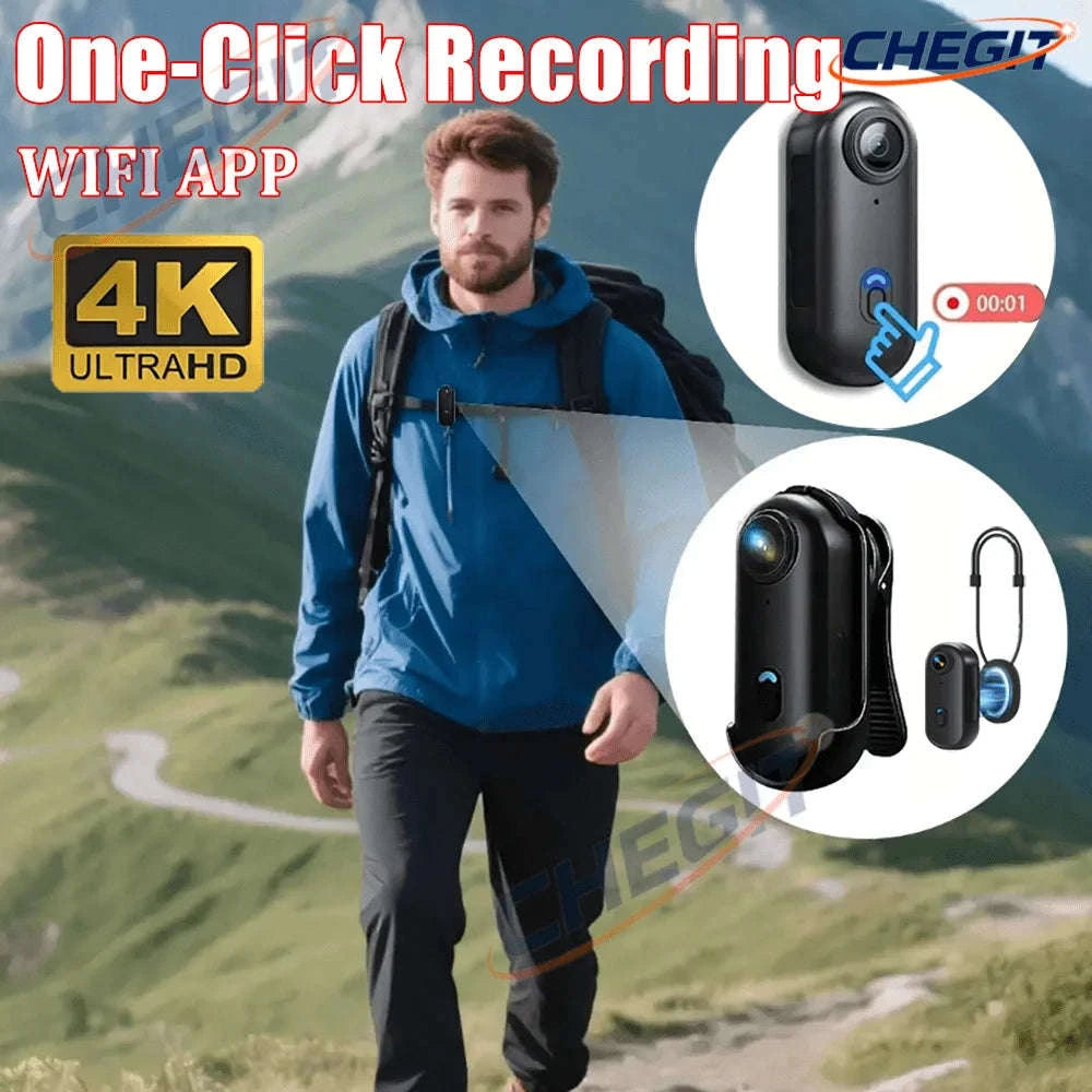 Mini WiFi Body Camera 4K / 1080P Waterproof Wearable Recorder-4K-White / 64GB