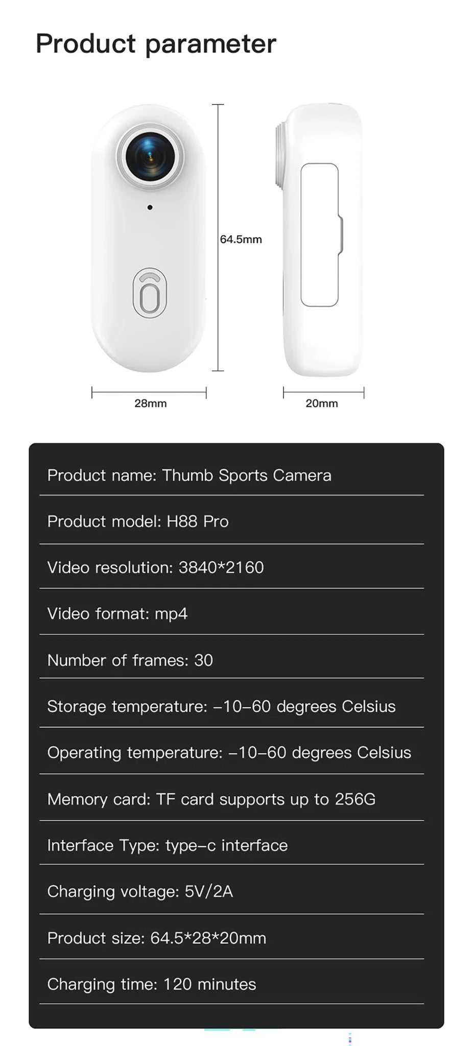 Mini WiFi Body Camera 4K / 1080P Waterproof Wearable Recorder-4K-White / 64GB
