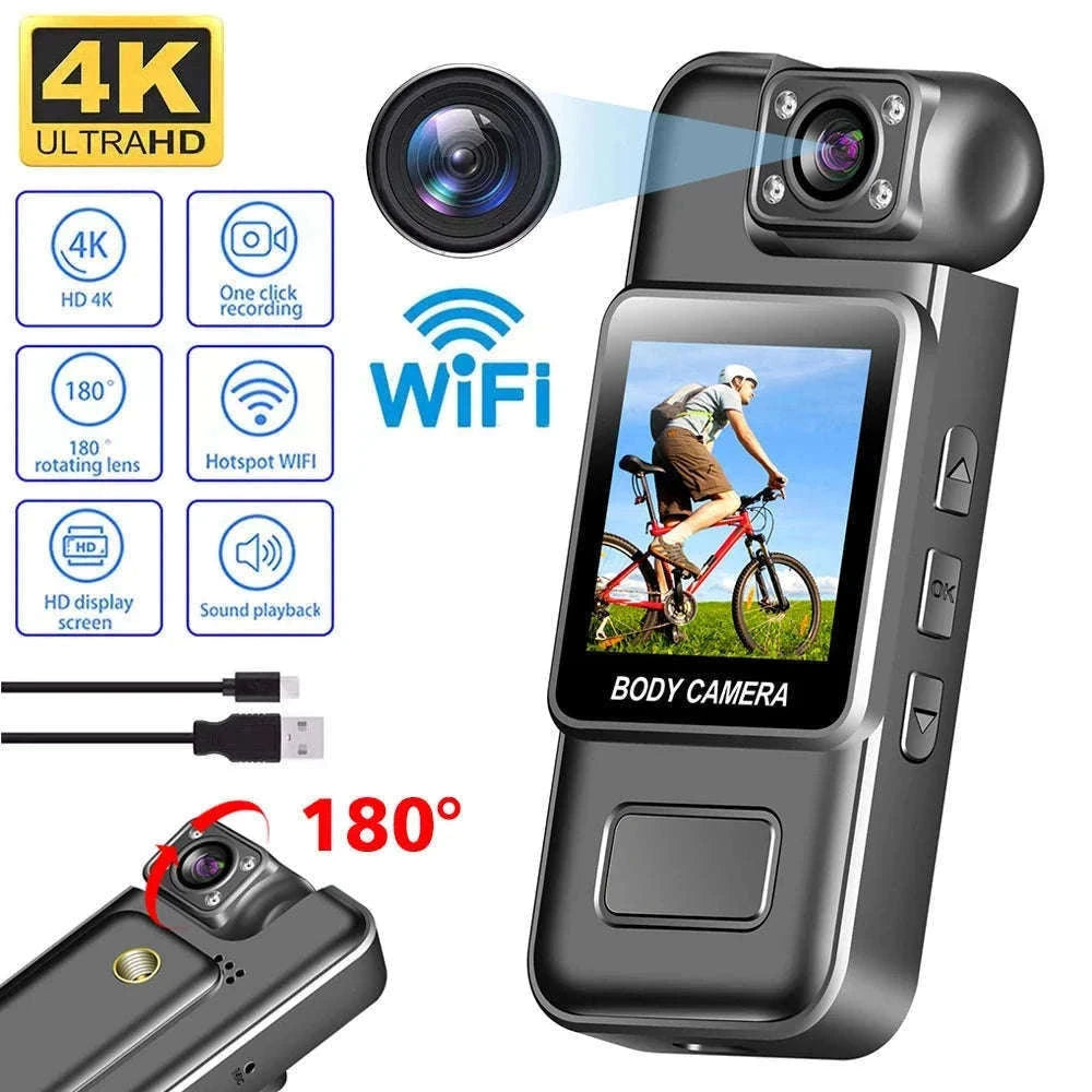 Mini WiFi Body Camera 4K/1080P with Night Vision & 8H Battery-No WiFi / Add 16GB Card