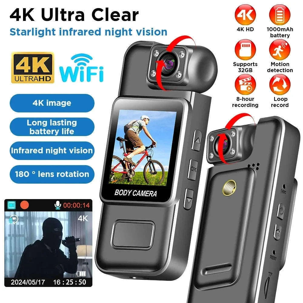 Mini WiFi Body Camera 4K/1080P with Night Vision & 8H Battery-No WiFi / Add 16GB Card
