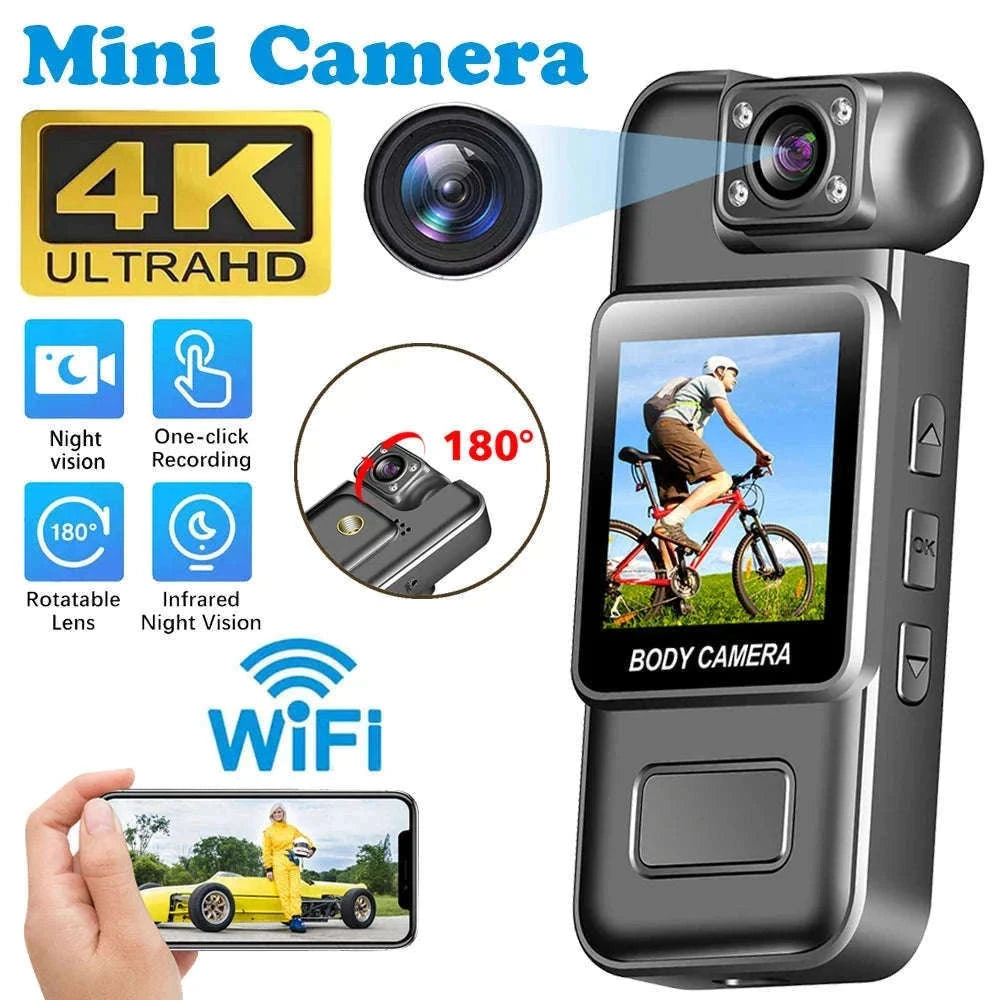 Mini WiFi Body Camera 4K/1080P with Night Vision & 8H Battery-No WiFi / Add 16GB Card