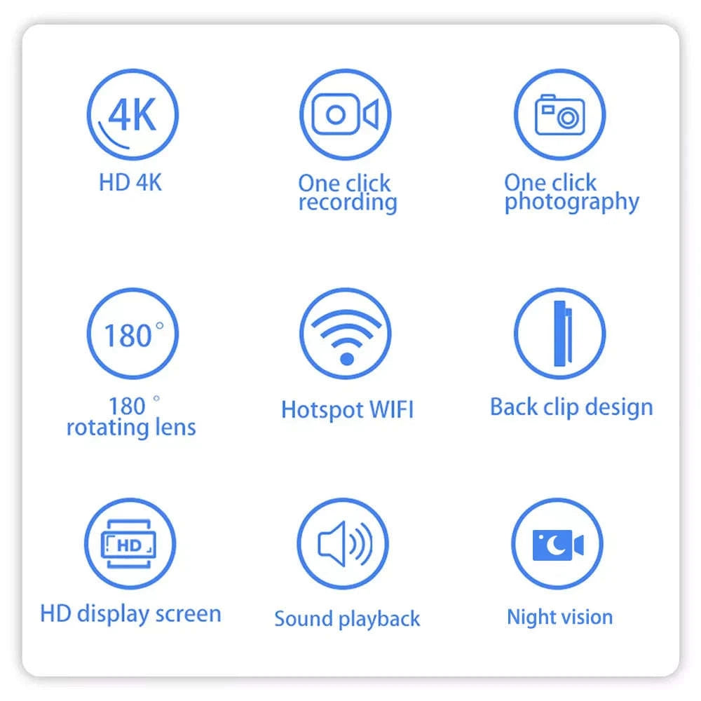 Mini WiFi Body Camera 4K/1080P with Night Vision & 8H Battery-No WiFi / Add 16GB Card