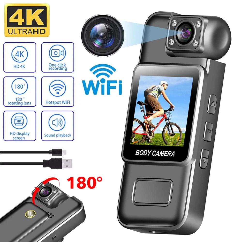 Mini WiFi Body Camera 4K/1080P with Night Vision & 8H Battery-No WiFi / Add 16GB Card