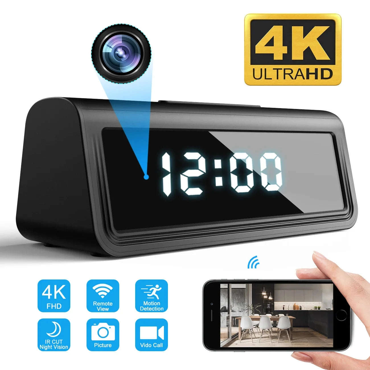 Mini WiFi Clock Camera 4K Home Security Recorder-US PLUS / with 128GB card