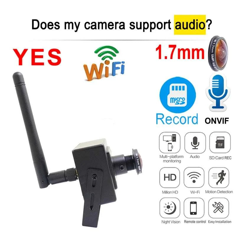 Mini WiFi Security Camera 1080P with 180° Panoramic View & Audio-5MP With Adapter / UK Plug / 1.7mm
