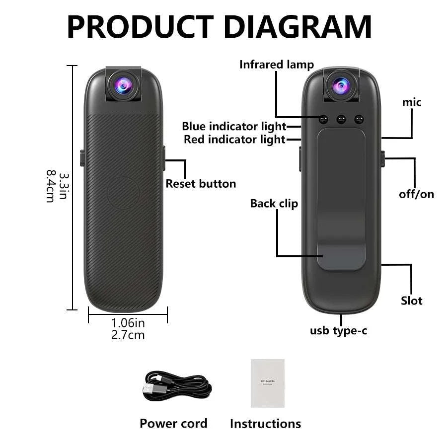 Mini WiFi Security Camera 1080P with Night Vision & Alerts-Camera Add 8G Card