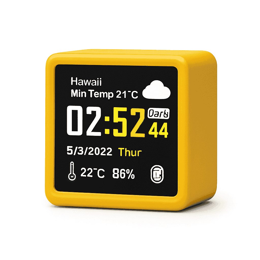 Mini WiFi Weather Digital Desk Clock with Custom Display Themes-ULTRA-YELLOW
